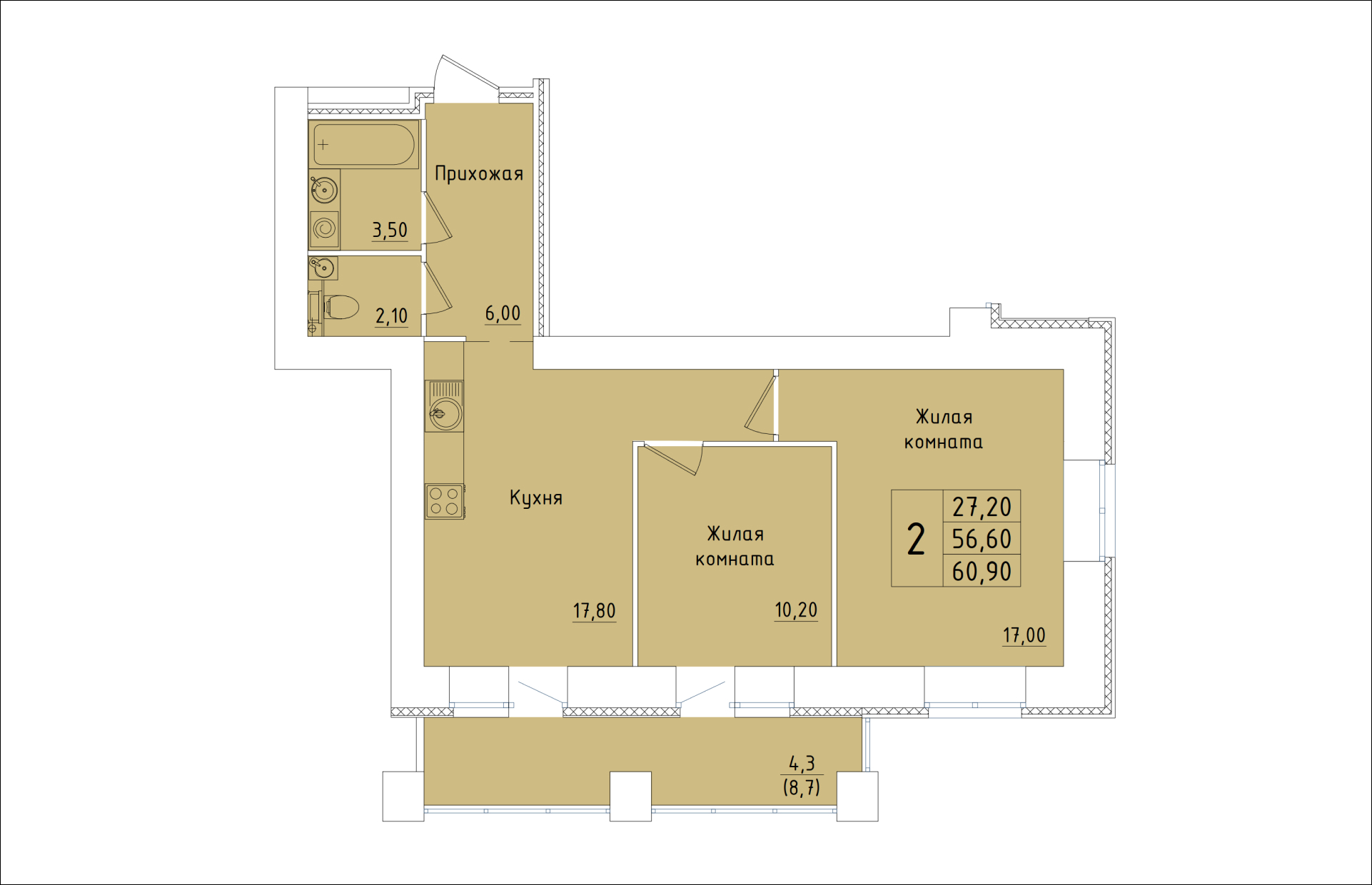 планировка квартиры 61 м2